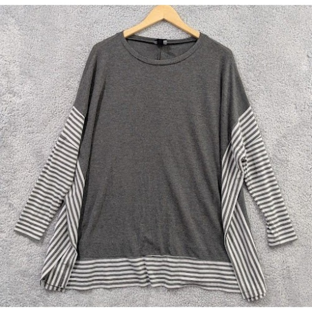 Daytrip Artsy Tunic Long Sleeve Shirt Top Women's Large Gray White Oversized